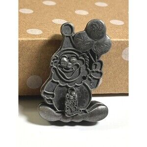 Vintage Torino Pewter Clown Pin Brooch Metal Trinket Jewelry Box